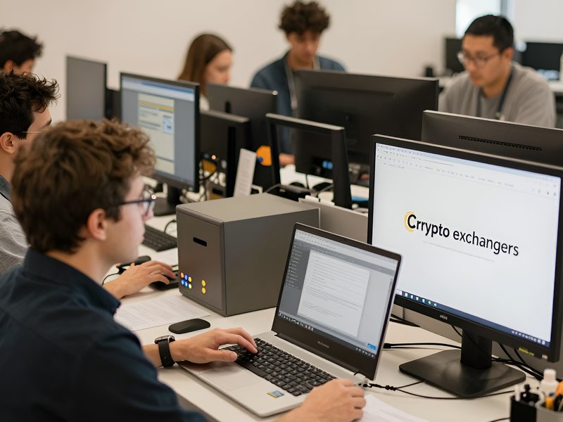 Команда Ttbtc работает над операциями по обмену криптовалют в современном офисном пространстве
